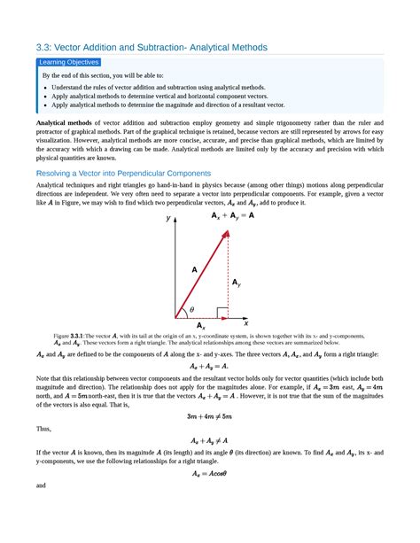 3.3 Vector Addition and Subtraction: Analytical Methods.
